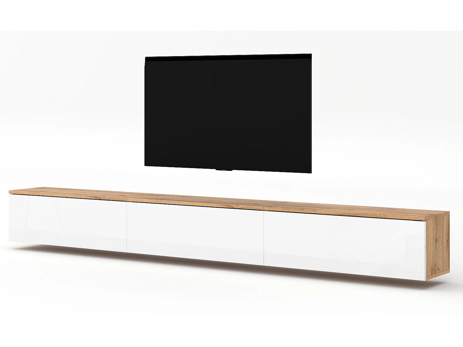 AX LIVING Meuble TV 3x100 Loriano banc TV chene wotan/blanc brillant