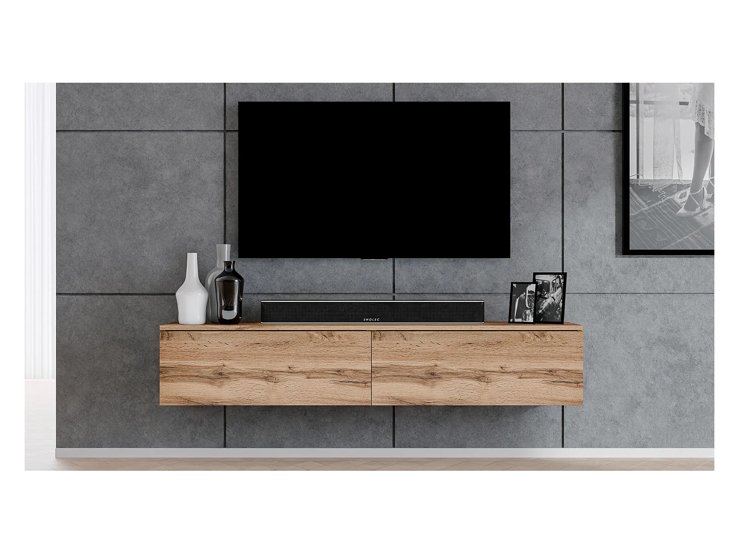 AX LIVING modernes TV Board Loriano 180 Designer Lowboard Eiche Wotan