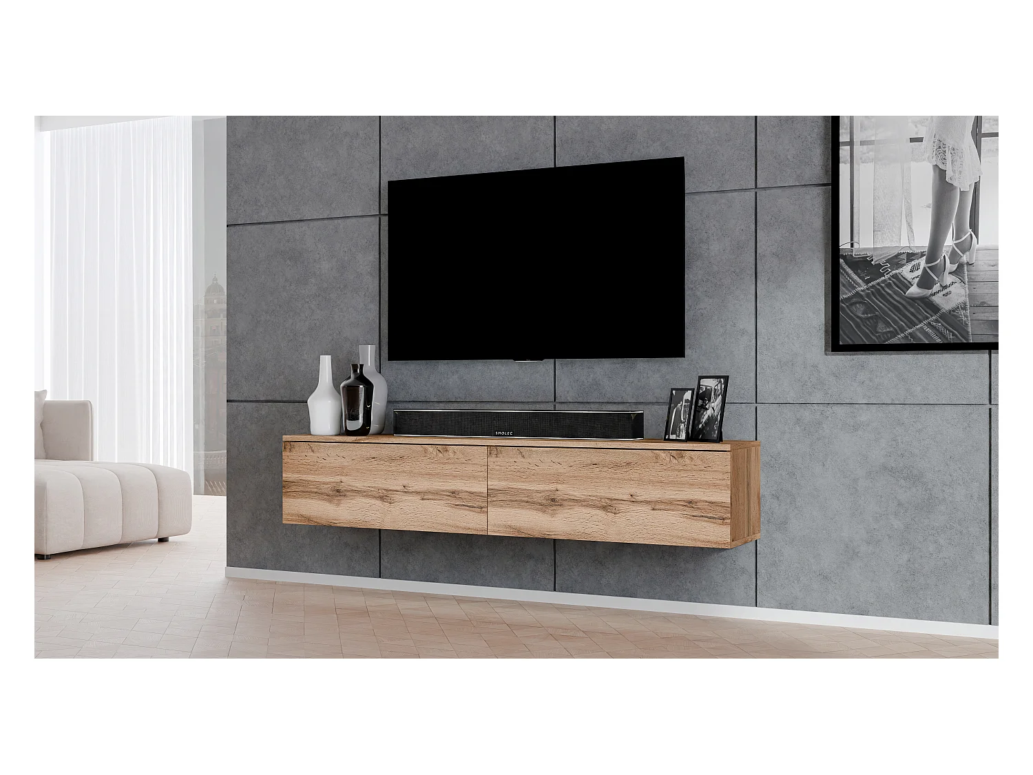 AX LIVING Meuble television Loriano 180 cm moderne en chene wotan