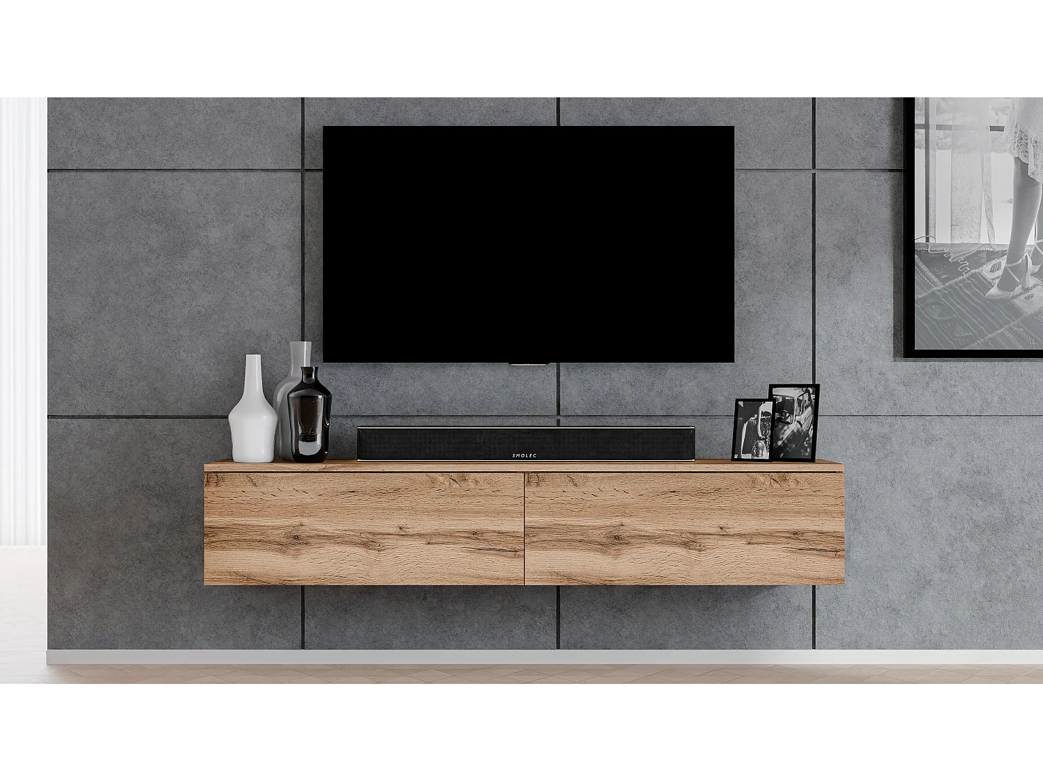AX LIVING Meuble television Loriano 180 cm moderne en chene wotan