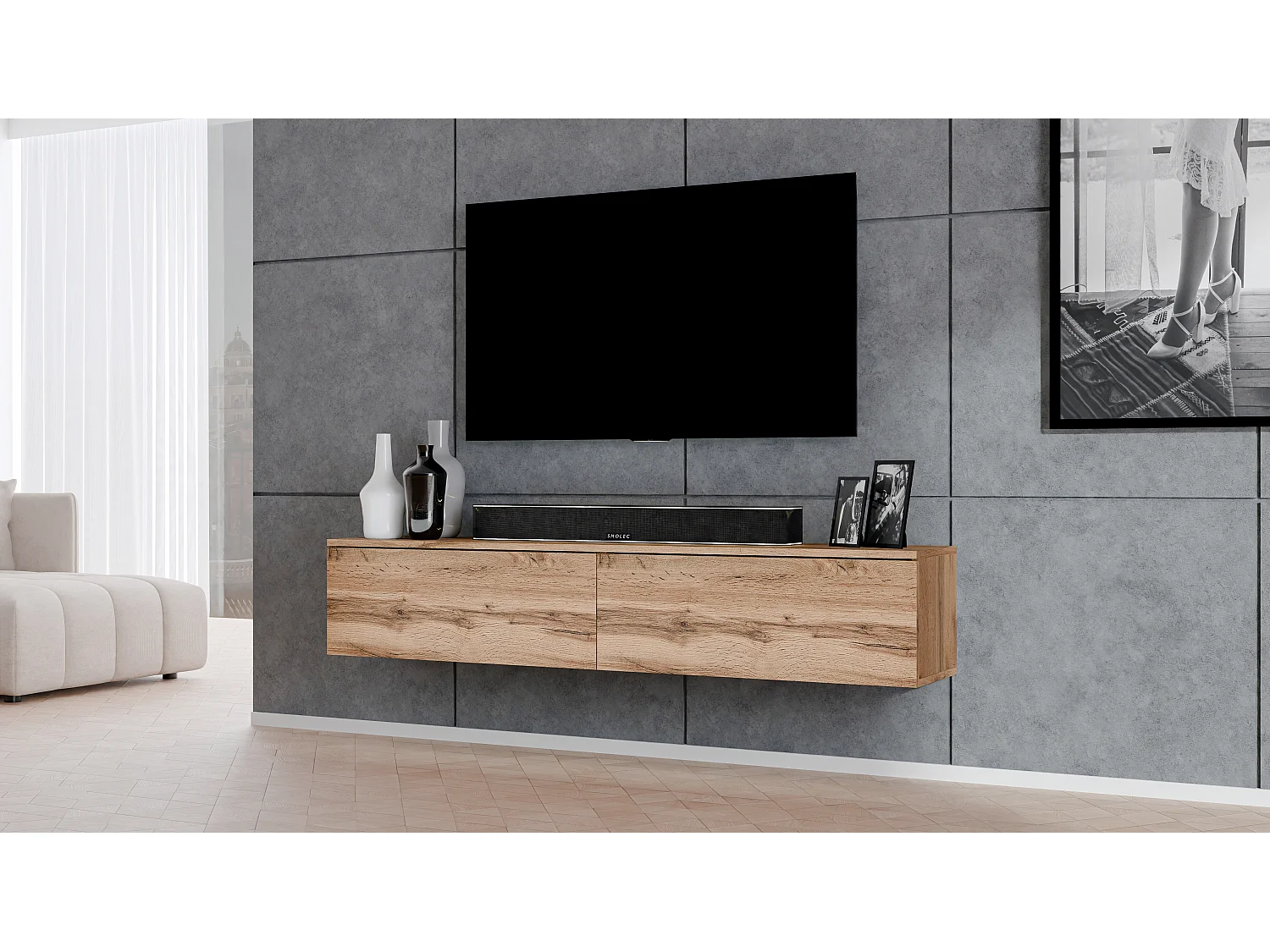 AX LIVING Meuble TV design Loriano 180 cm chêne Wotan