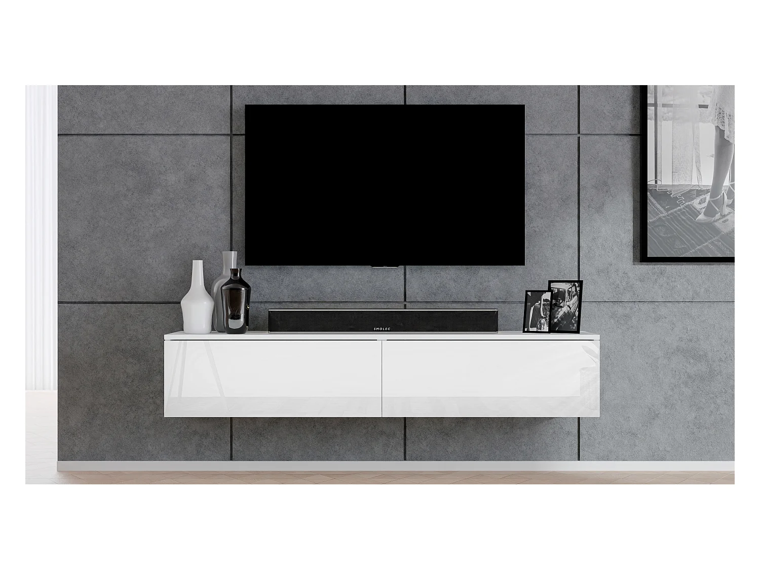 AX LIVING TV Board Loriano 180 cm weißer Fernsehschrank Matt/Hochglanz