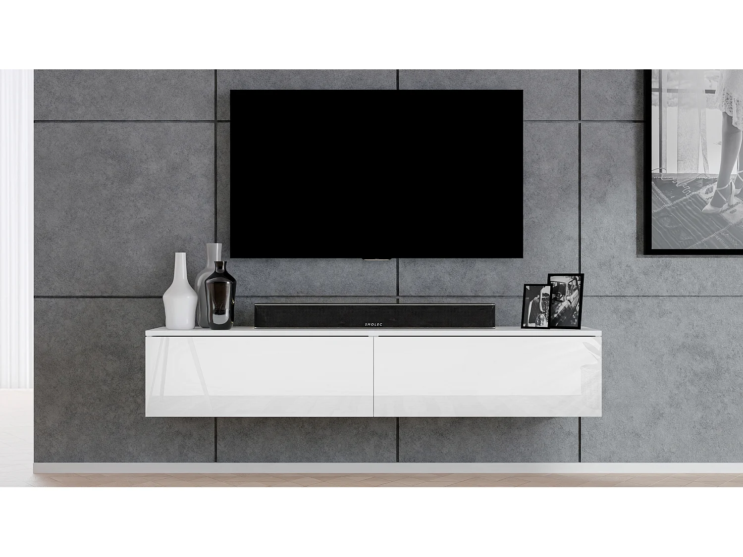 AX LIVING Meuble television Loriano 180 meuble TV blanc mat/brillant