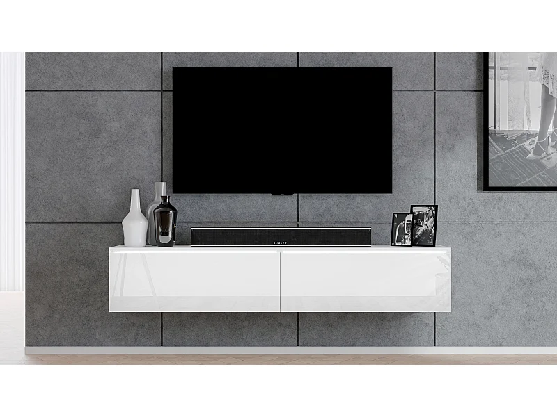 AX LIVING TV Board Loriano 180 cm Fernsehschrank weiß Matt/Hochglanz