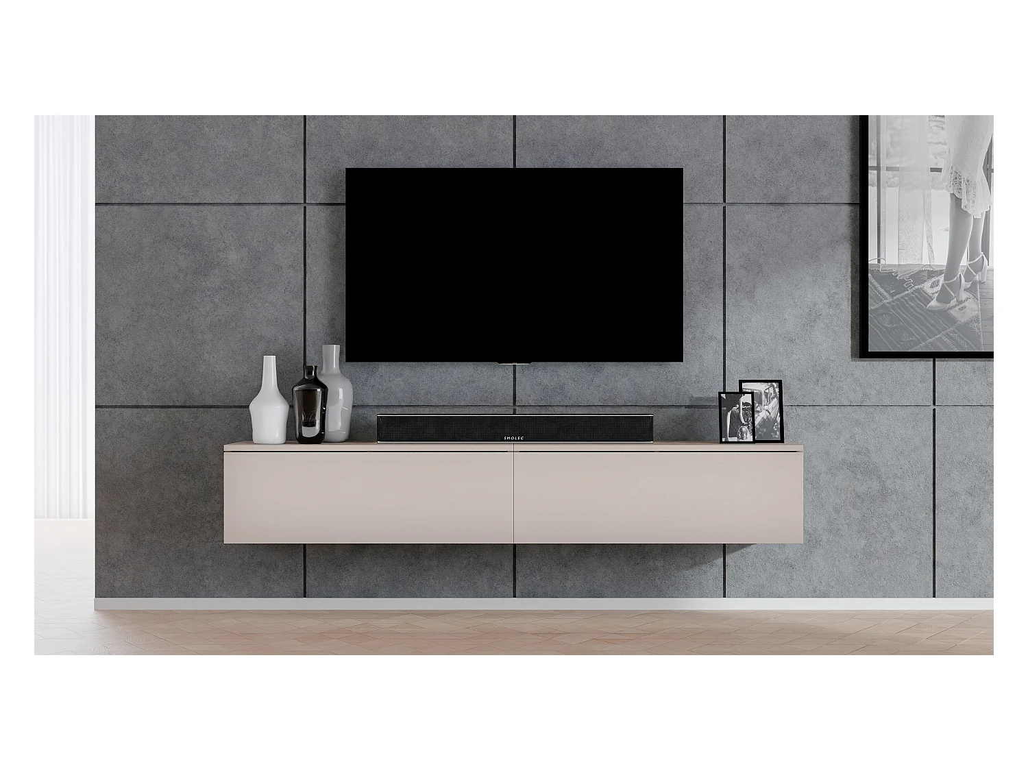 AX LIVING Meublé tele design beige Loriano 2x100 armoire TV cachemire