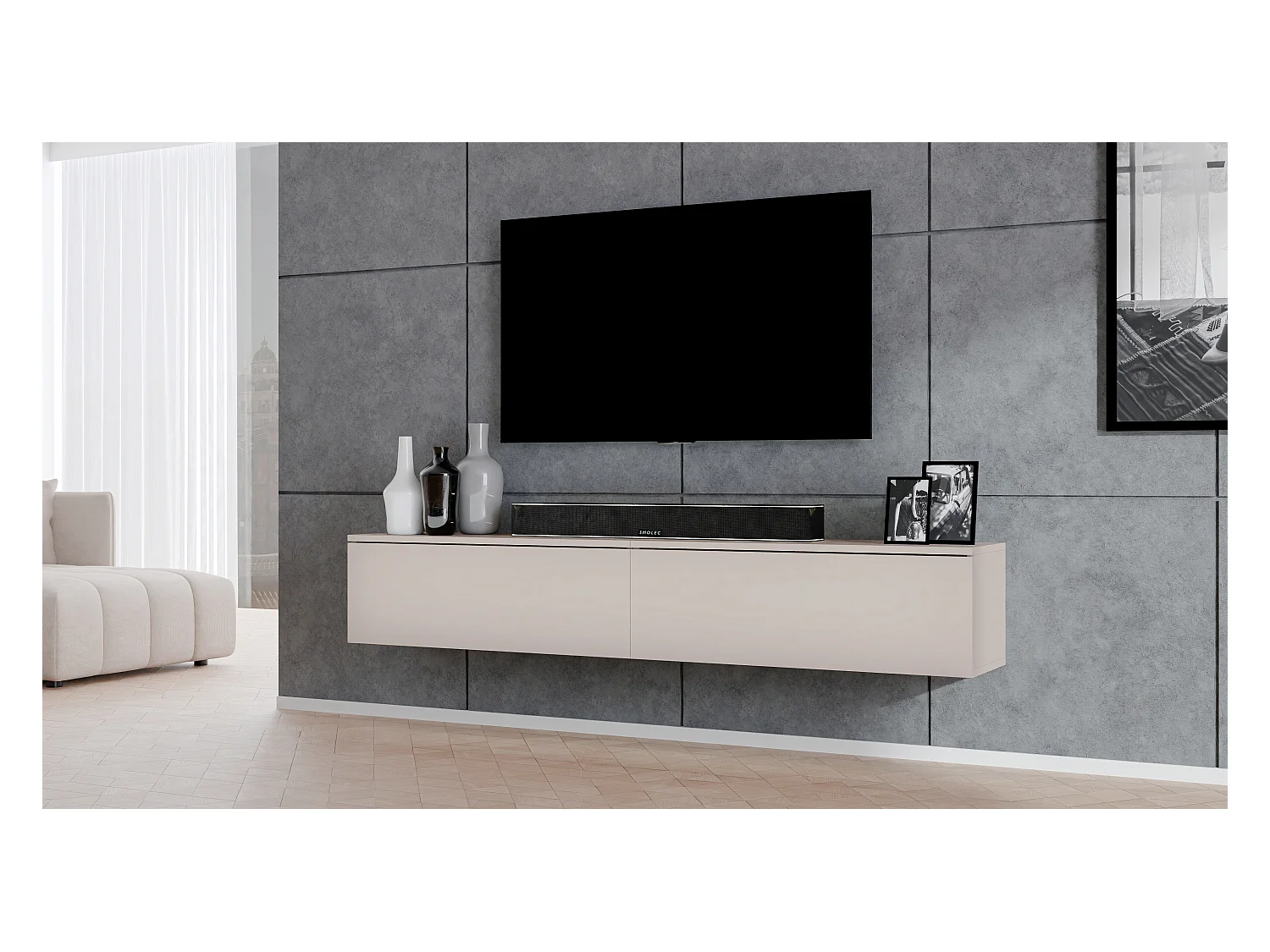 AX LIVING Meublé tele design beige Loriano 2x100 armoire TV cachemire