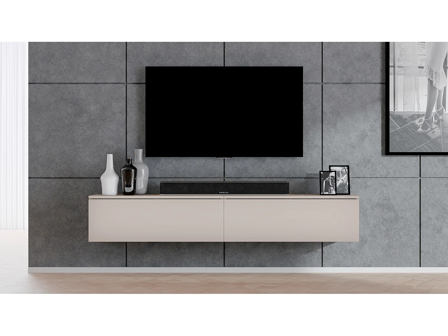 AX LIVING Meuble TV design Loriano 2x100 cm beige cachemire
