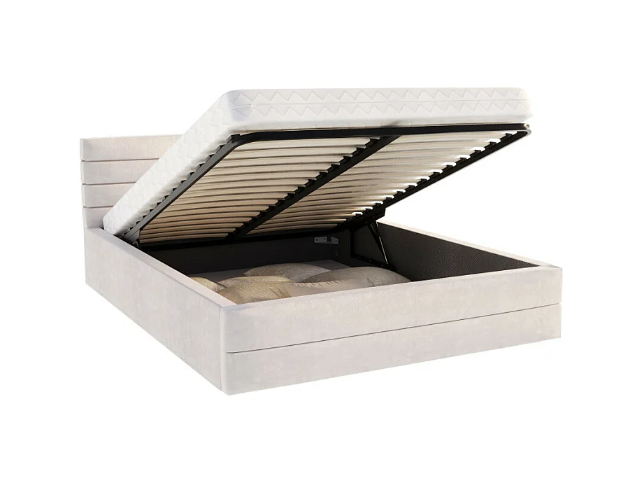 LIT COFFRE VIRGINIA 180x200 - Sommier inclus Crème