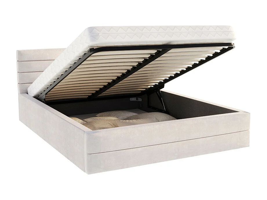 LIT COFFRE VIRGINIA 180x200 - Sommier inclus Crème