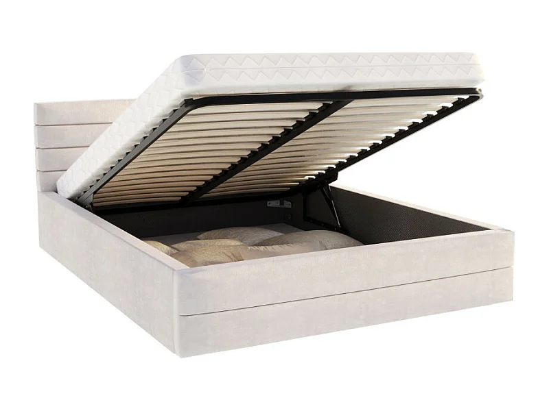 LIT COFFRE VIRGINIA 180x200 - Sommier inclus Crème