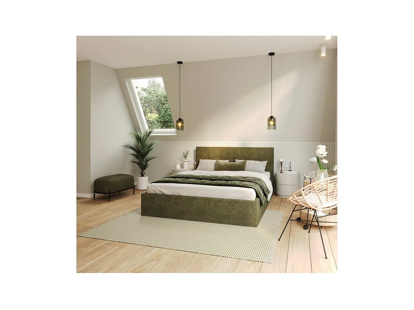 Lit Coffre Tulsa 180x200 cm - Sommier inclus Vert olive