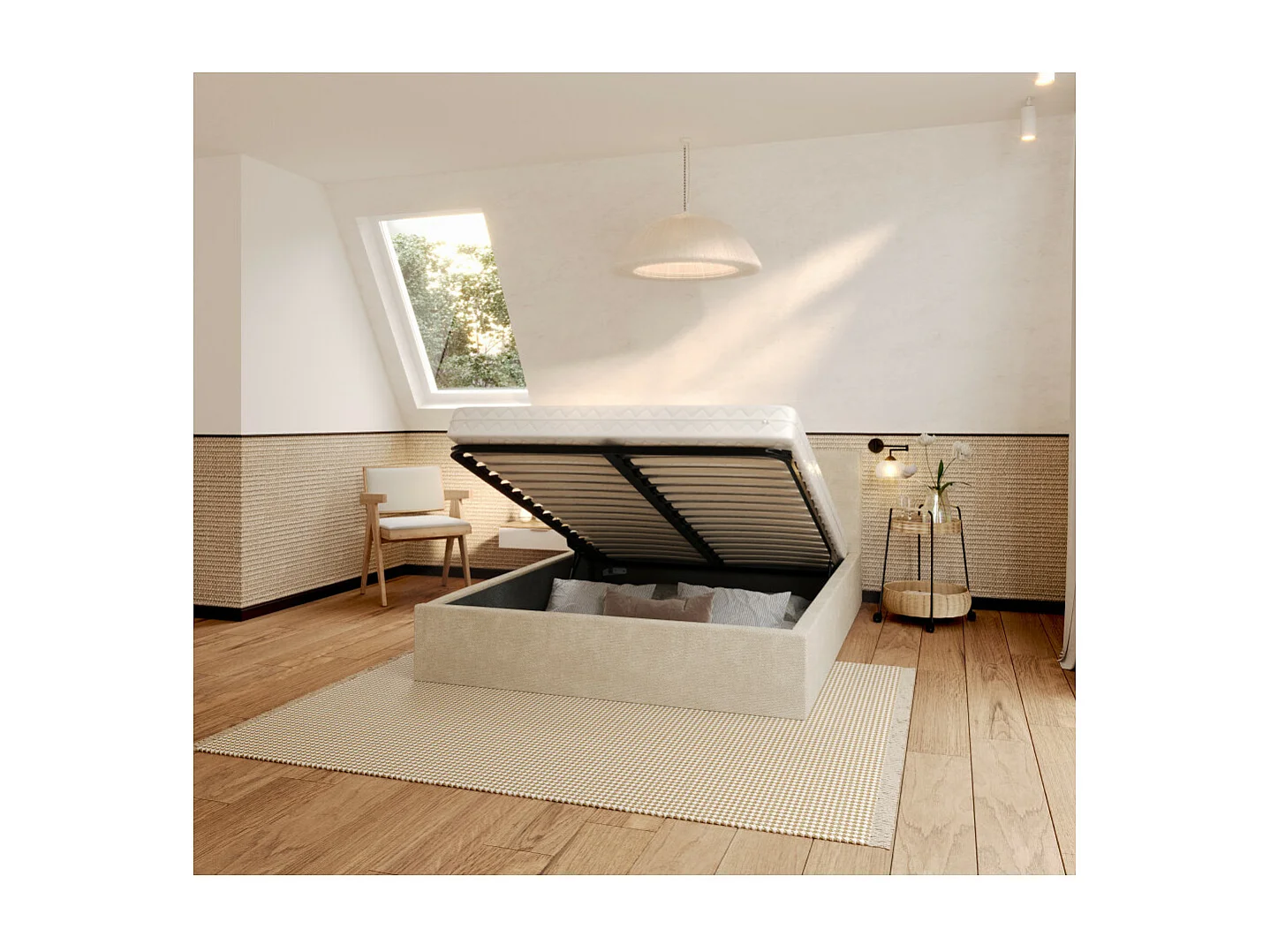 Lit Coffre Tulsa 180x200 cm - Sommier inclus Crème