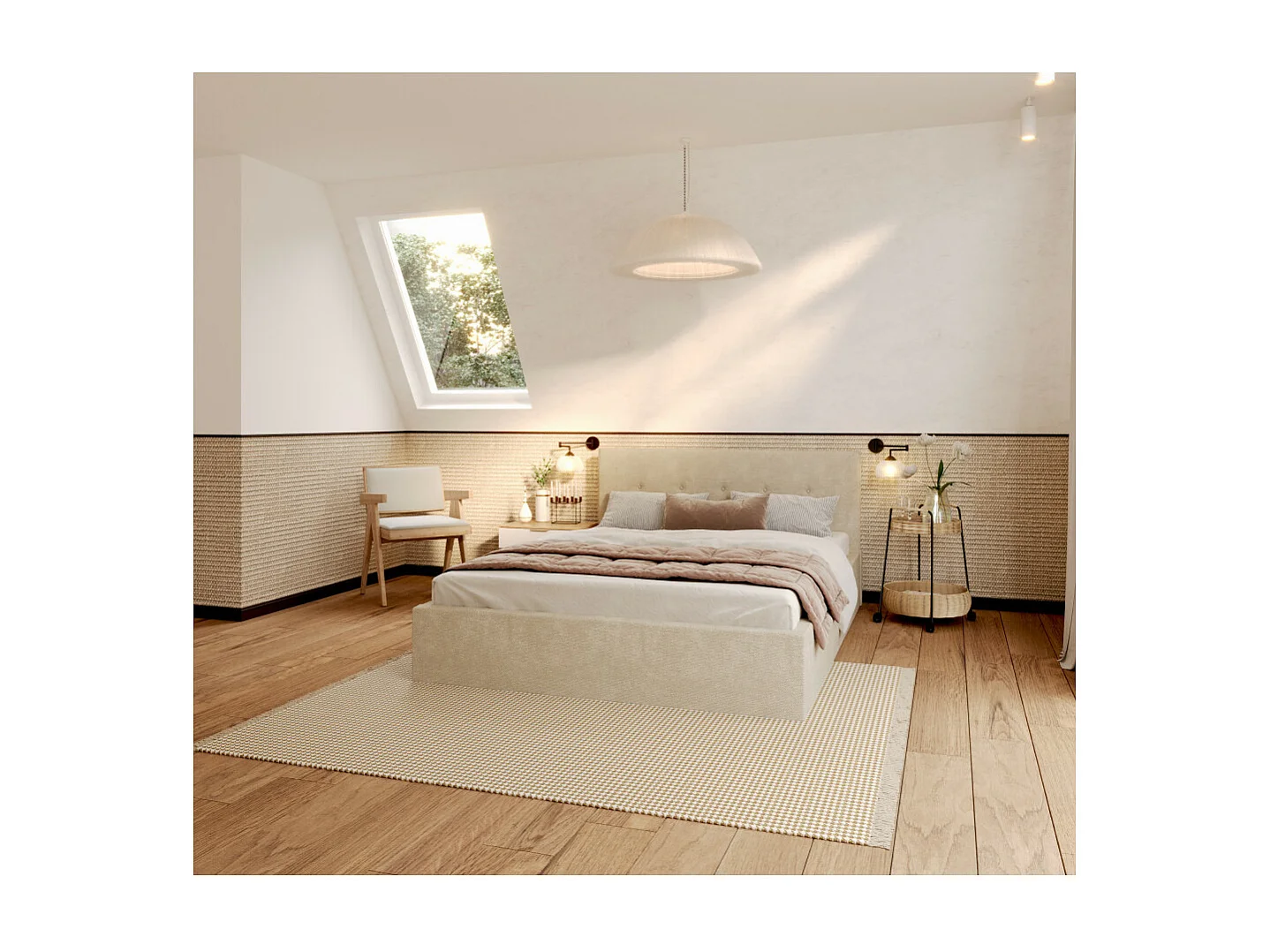 Lit Coffre Tulsa 180x200 cm - Sommier inclus Crème