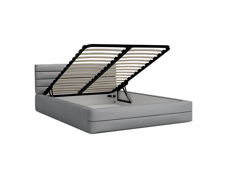 LIT COFFRE VIRGINIA 180x200 - Sommier inclus Gris clair