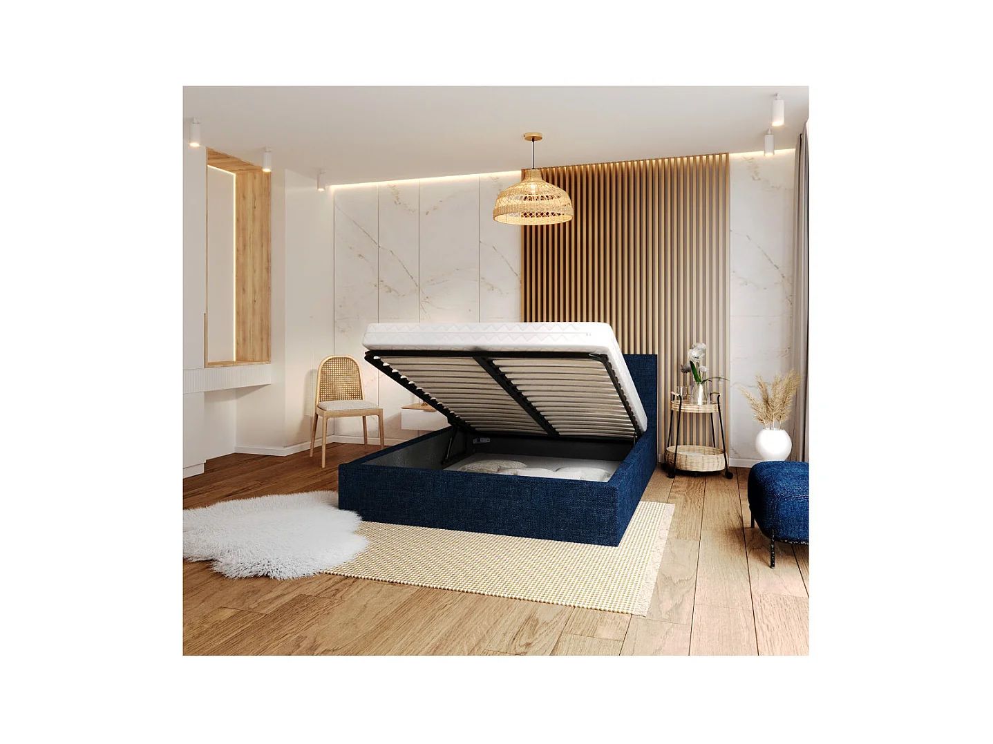 Lit Coffre Tulsa 180x200 cm - Sommier inclus Bleu marine