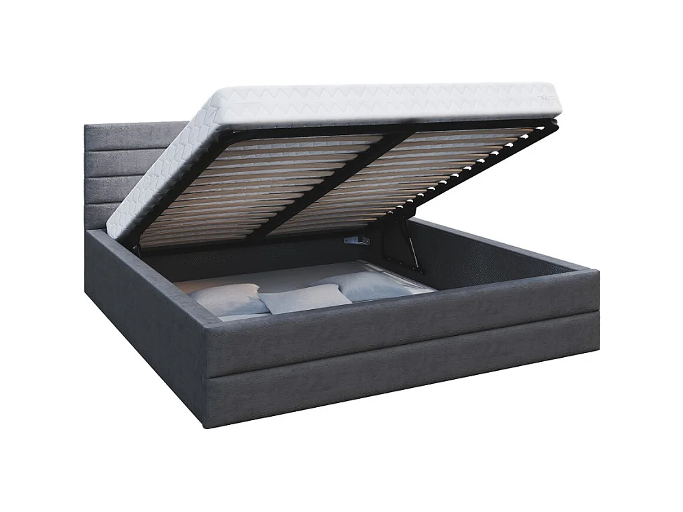 LIT COFFRE VIRGINIA 180x200 - Sommier inclus Gris foncé