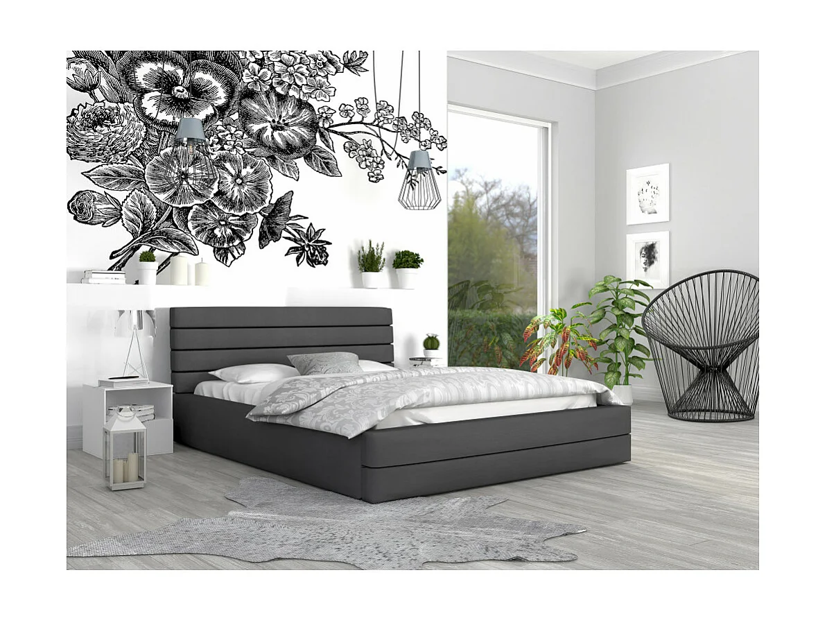 LIT COFFRE VIRGINIA 180x200 - Sommier inclus Gris foncé