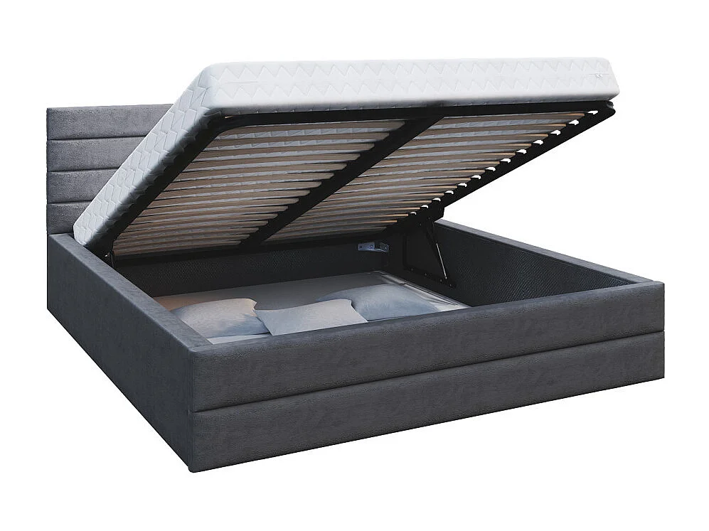 LIT COFFRE VIRGINIA 180x200 - Sommier inclus Gris foncé