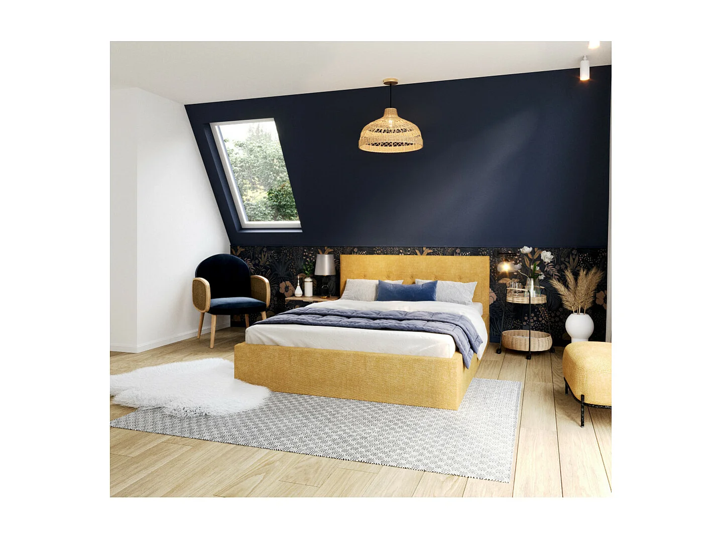 Lit Coffre Tulsa 180x200 cm - Sommier inclus Jaune miel