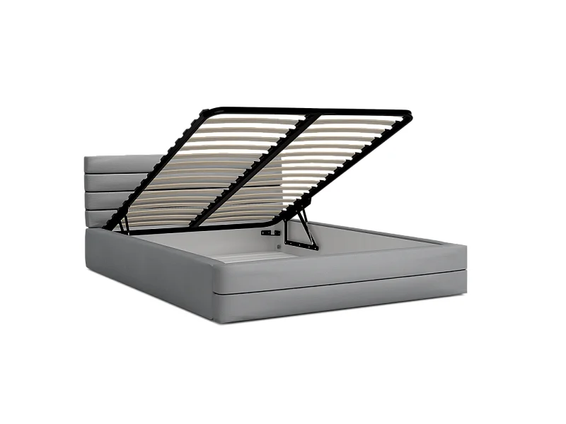 LIT COFFRE VIRGINIA 140x200 - Sommier inclus Gris clair