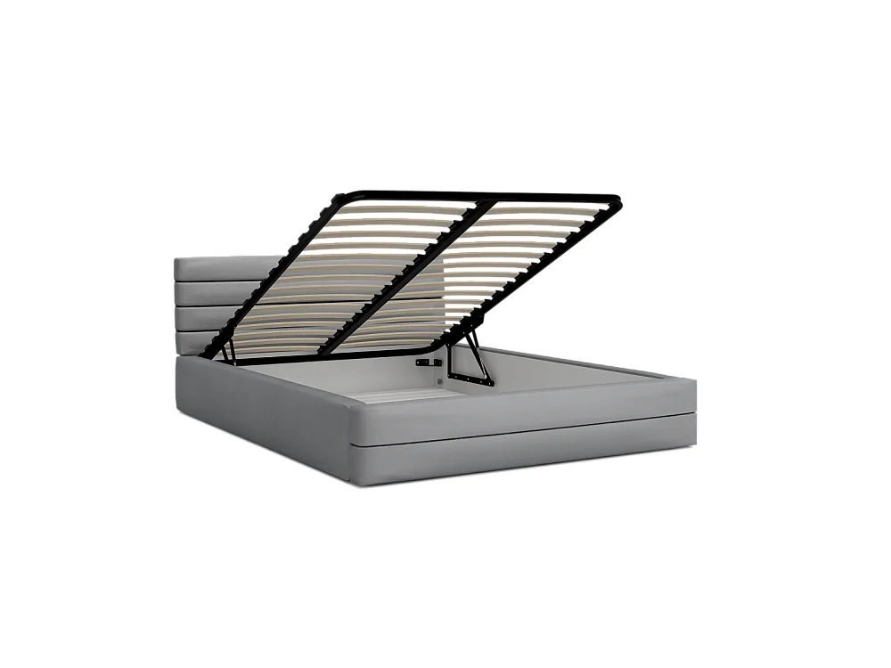 LIT COFFRE VIRGINIA 140x200 - Sommier inclus Gris clair