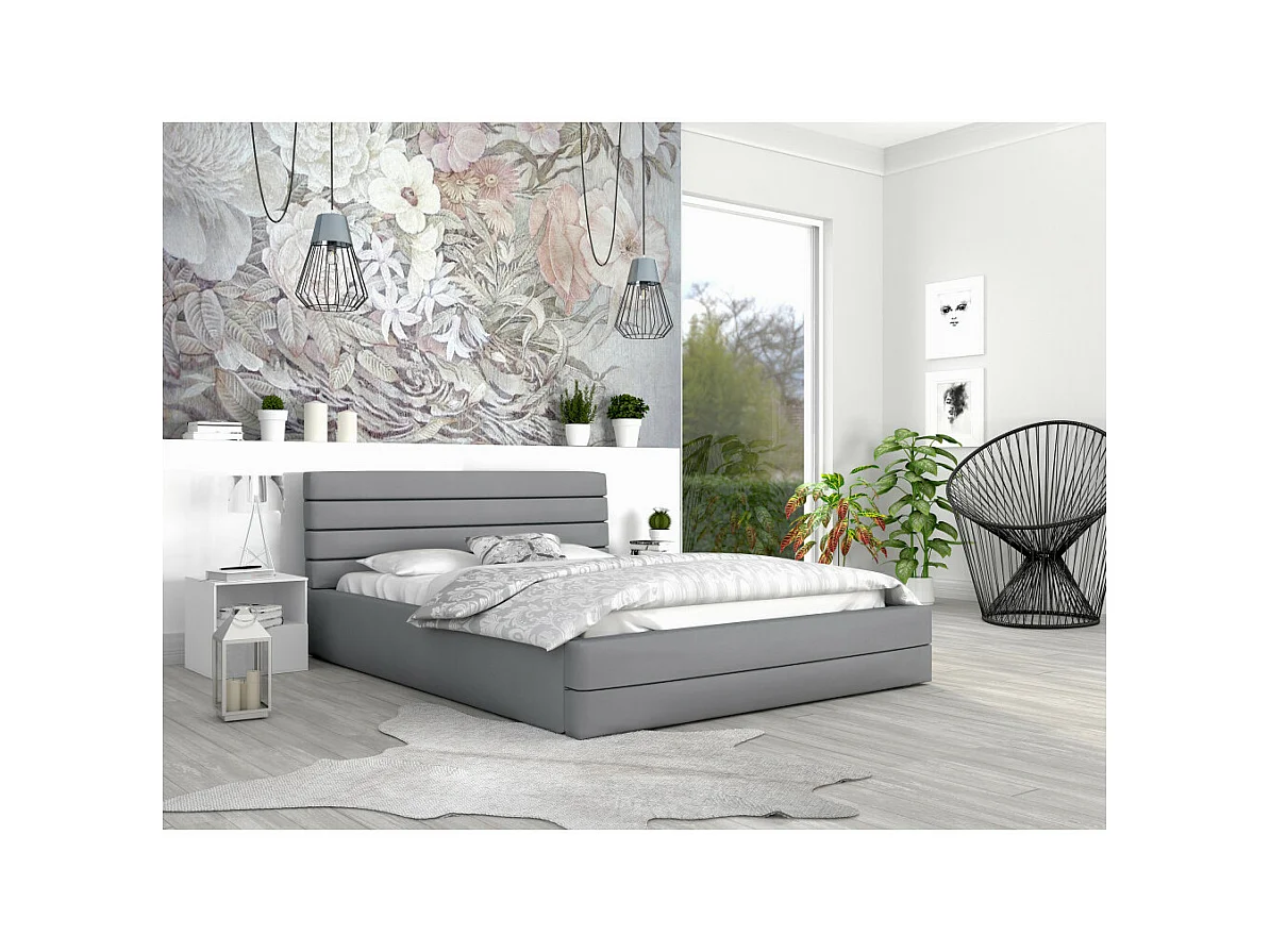 LIT COFFRE VIRGINIA 140x200 - Sommier inclus Gris clair