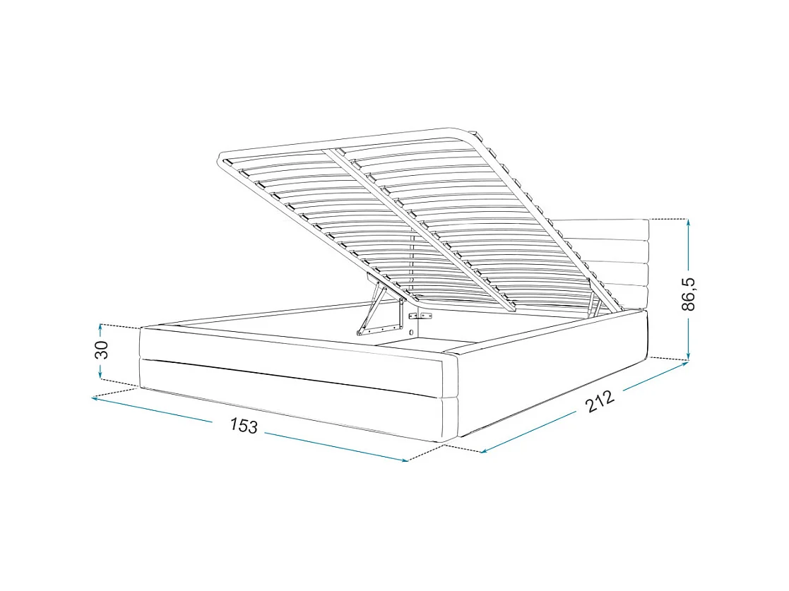 LIT COFFRE VIRGINIA 140x200 - Sommier inclus Gris clair