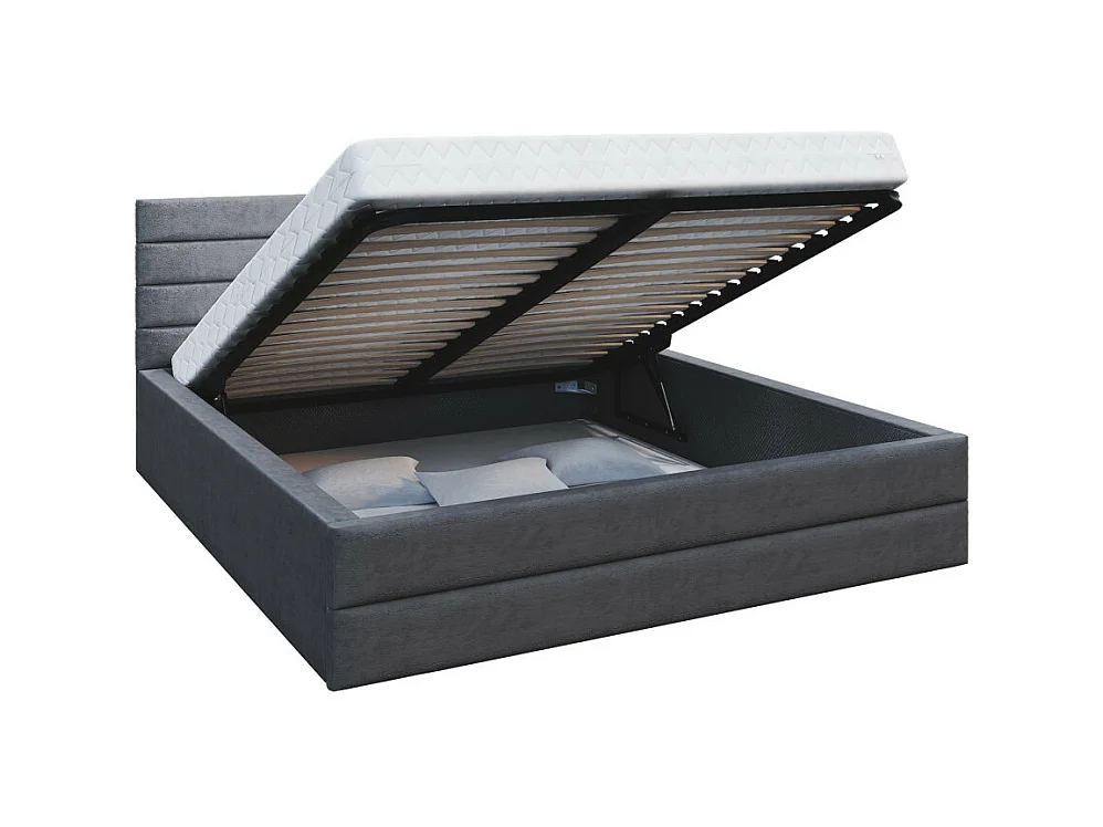 LIT COFFRE VIRGINIA 140x200 - Sommier inclus Gris foncé