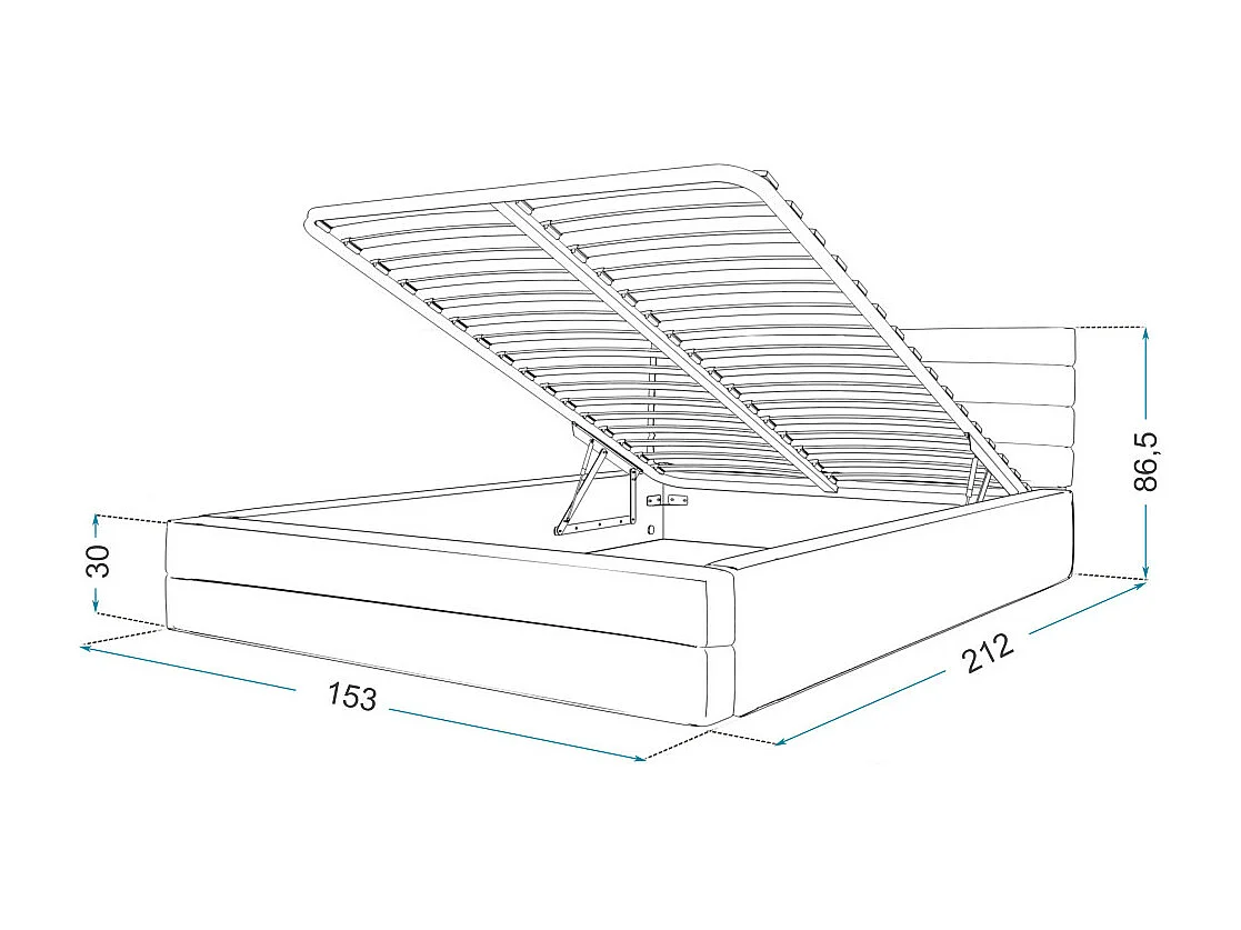 LIT COFFRE VIRGINIA 140x200 - Sommier inclus Gris foncé