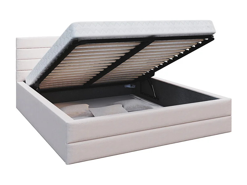 LIT COFFRE VIRGINIA 140x200 - Sommier inclus Crème