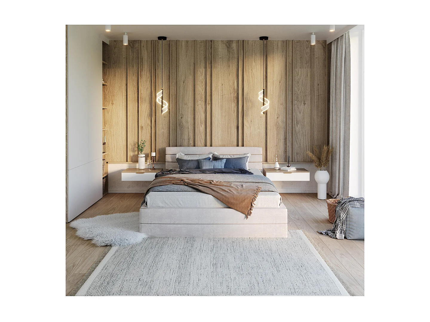 LIT COFFRE VIRGINIA 140x200 - Sommier inclus Crème