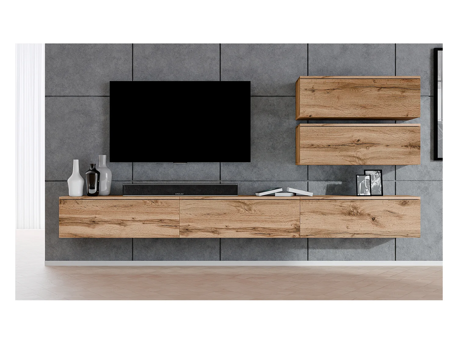 AX LIVING Anbauwand Loriano V Wohnwand braun Eiche Wotan 500 cm breit