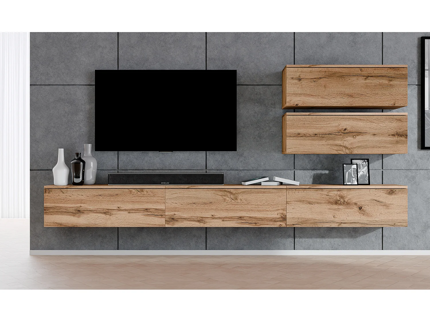 AX LIVING Anbauwand Loriano V Wohnwand braun Eiche Wotan 300 cm breit