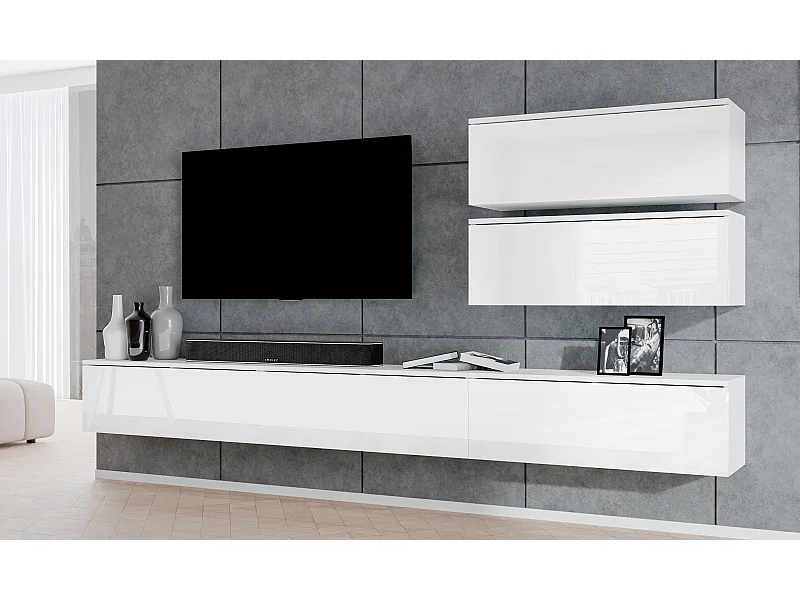 AX LIVING Wohnwand weiß Loriano V Matt/Hochglanz Anbauwand 500 cm