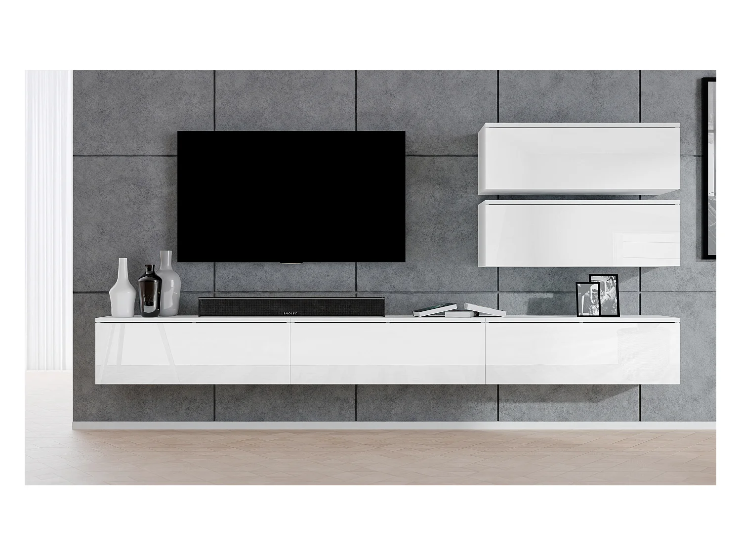 AX LIVING Wohnwand weiß Loriano V Matt/Hochglanz Anbauwand 500 cm