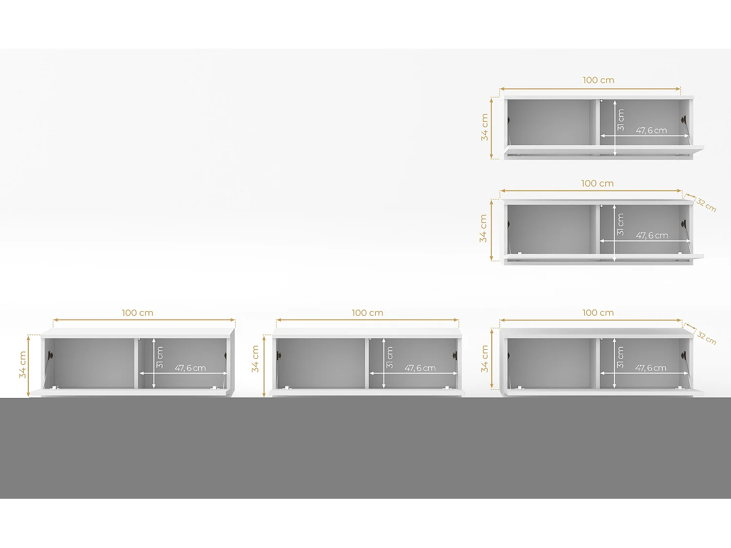 AX LIVING Ensemble meuble TV salon blanc Loriano V mat/brillant 300cm