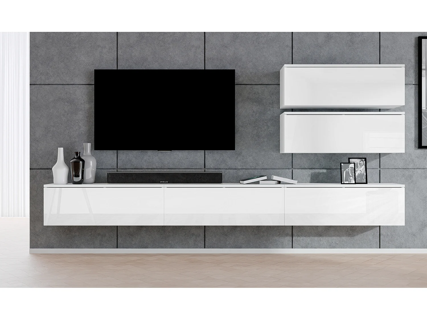 AX LIVING Meuble mural Loriano V 300 cm blanc mat/brillant