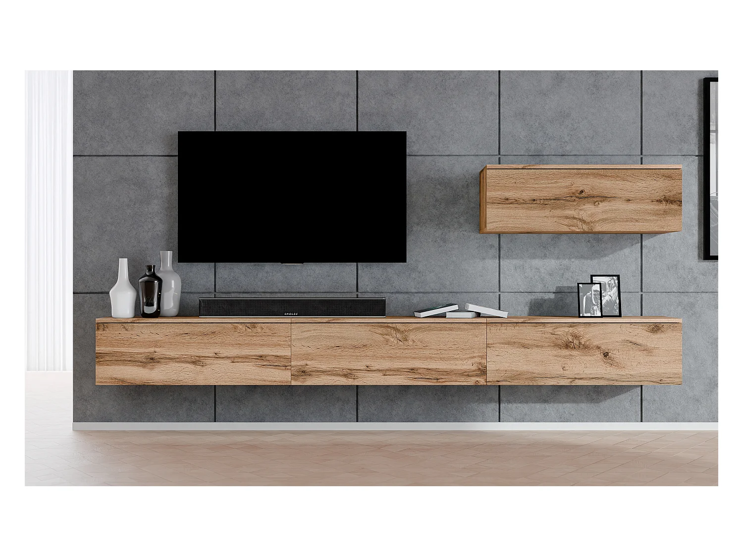 AX LIVING Anbauwand Loriano IV Wohnwand braun Eiche Wotan 400 cm breit