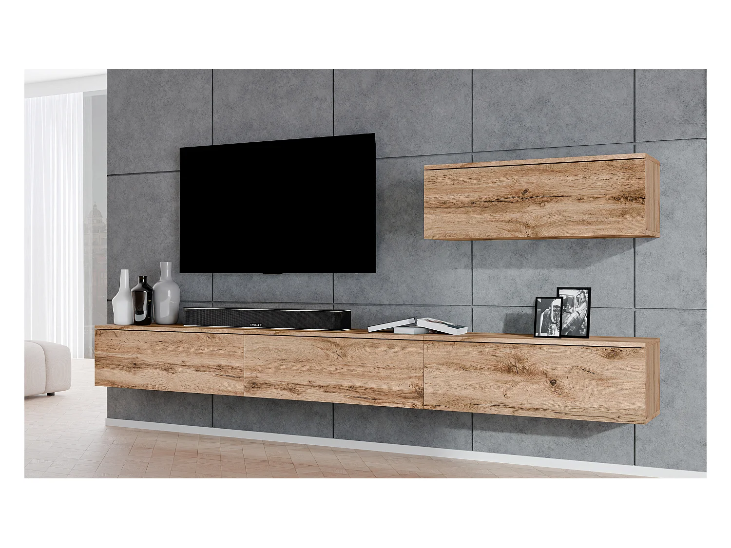 AX LIVING Meuble ensemble TV salon Loriano IV brun chene wotan 300cm