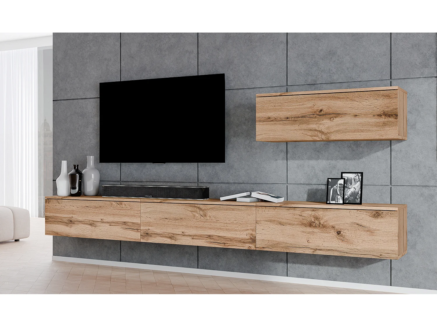 AX LIVING Meuble ensemble TV salon Loriano IV brun chene wotan 300cm