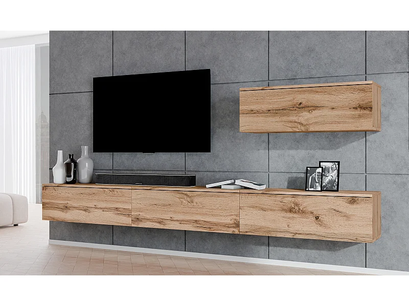 AX LIVING Meuble ensemble TV salon Loriano IV brun chene wotan 300cm