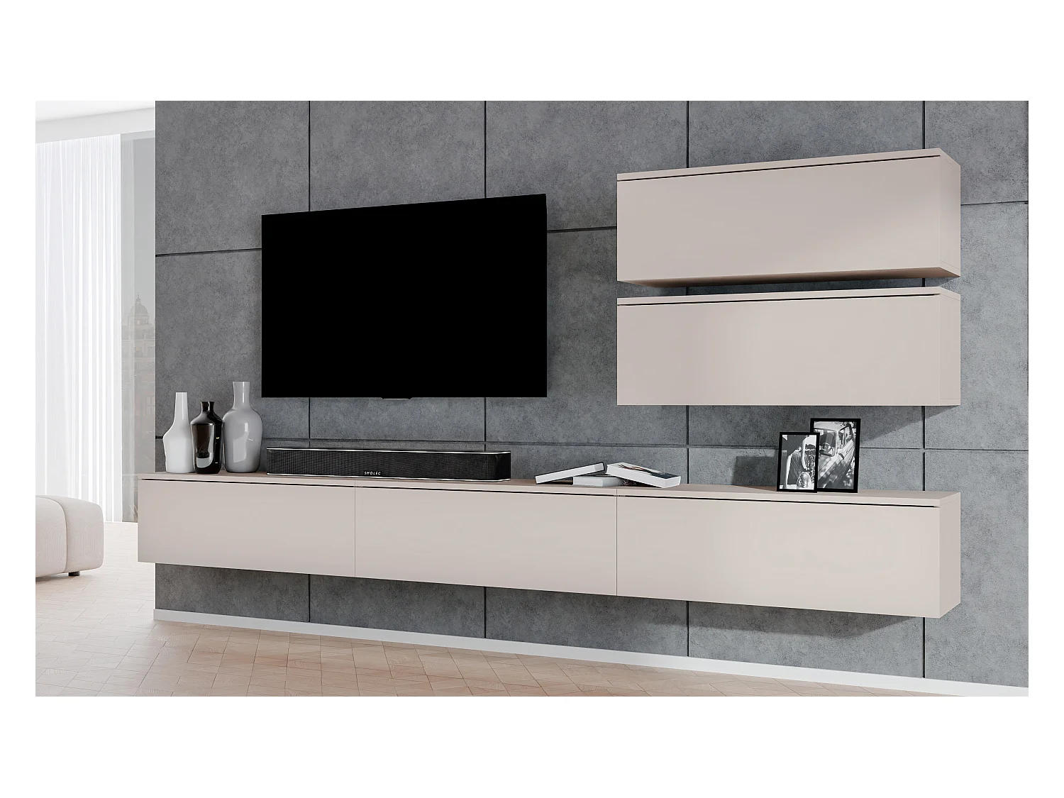 AX LIVING Anbauwand Loriano V Wohnwand beige Kaschmir 500 cm breit