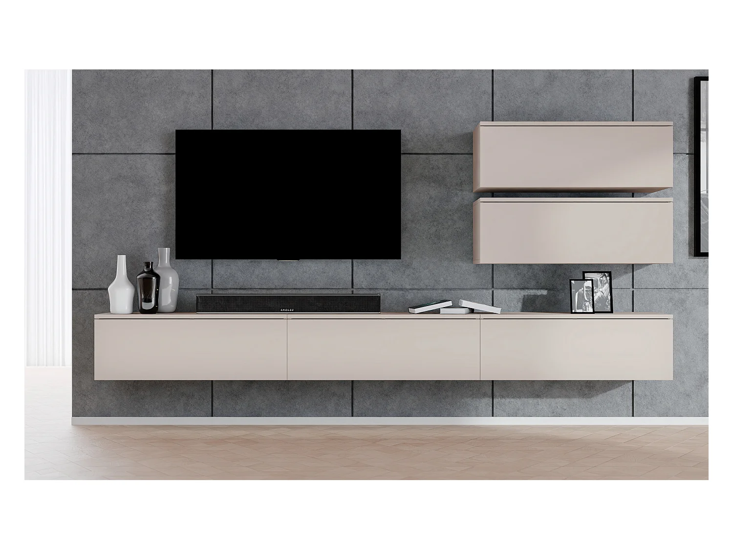 AX LIVING Anbauwand Loriano V Wohnwand beige Kaschmir 500 cm breit