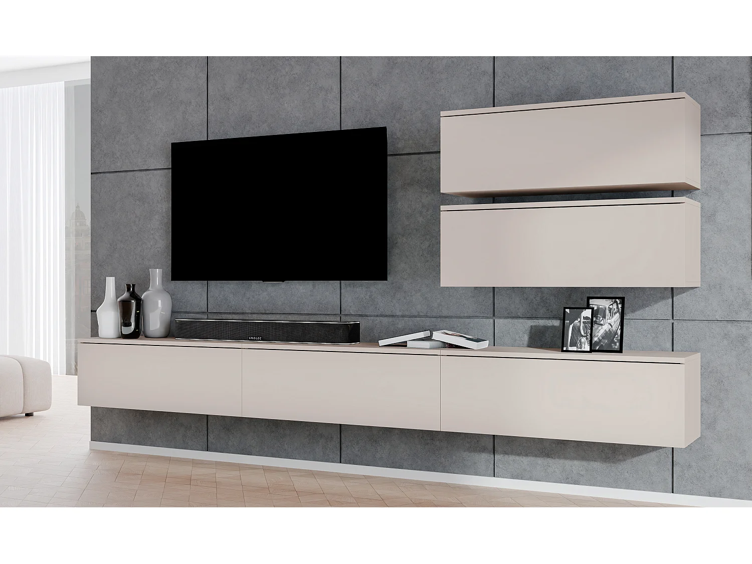 AX LIVING Ensemble meuble salon TV Loriano V beige cachemire 300 cm