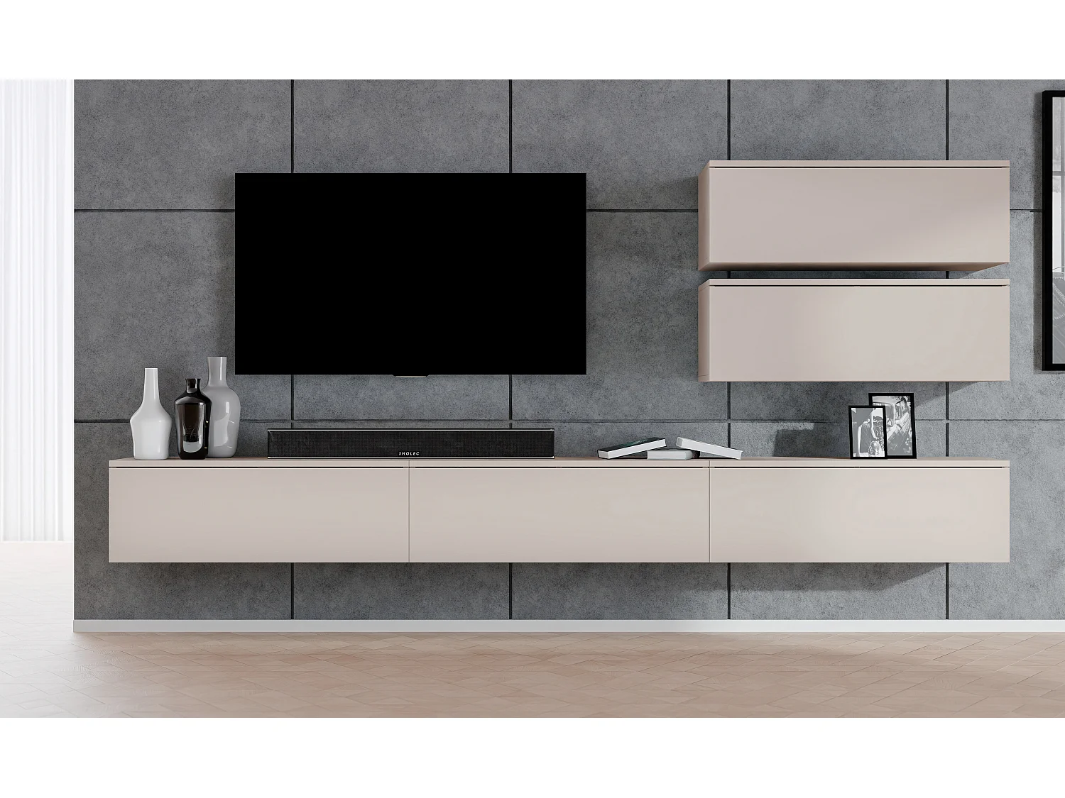 AX LIVING Ensemble meuble salon TV Loriano V beige cachemire 300 cm