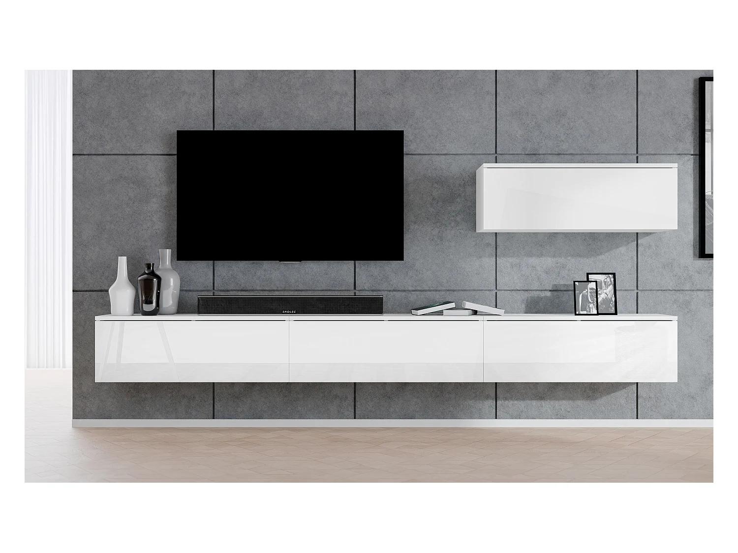 AX LIVING Wohnwand weiß Loriano IV Matt/Hochglanz Anbauwand 300 cm