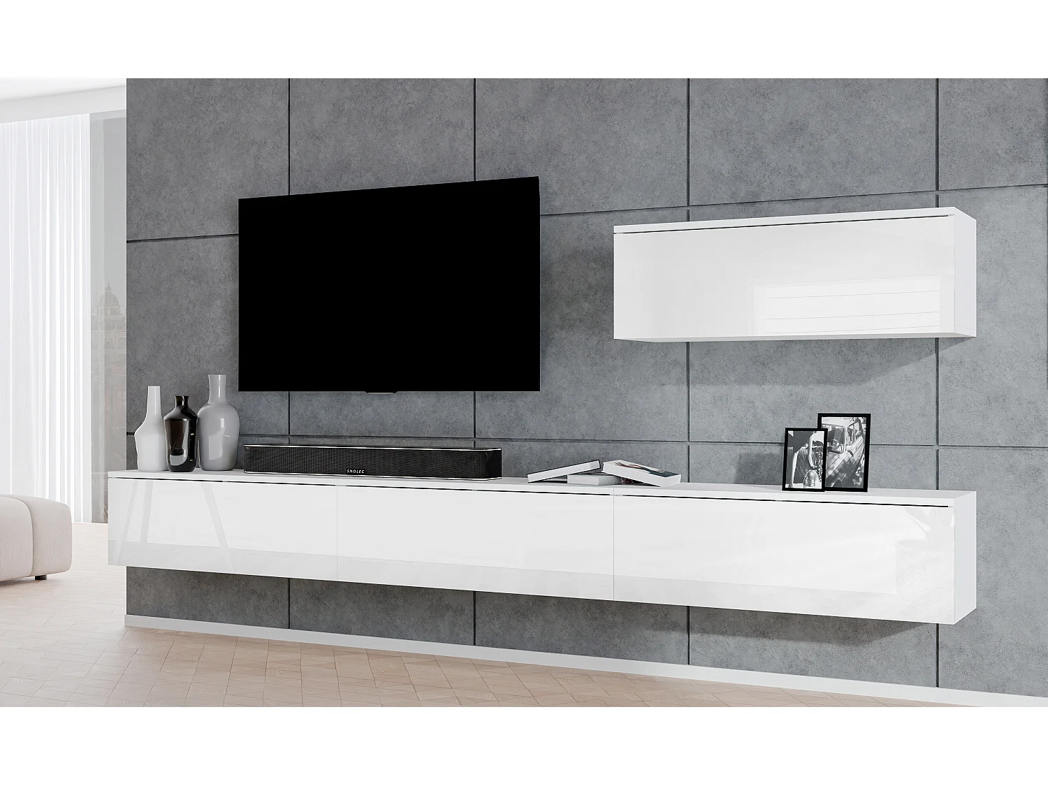 AX LIVING Ensemble meuble salon blanc Loriano IV mat/brillant 300 cm