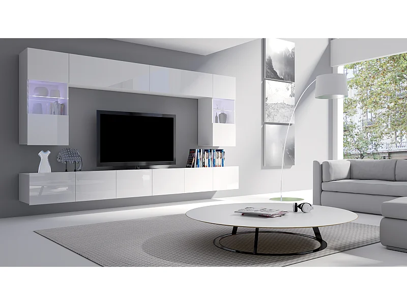 AX LIVING Wohnwand Modern „Kossana 1“ – 300 cm Breite, Funktional Weiß