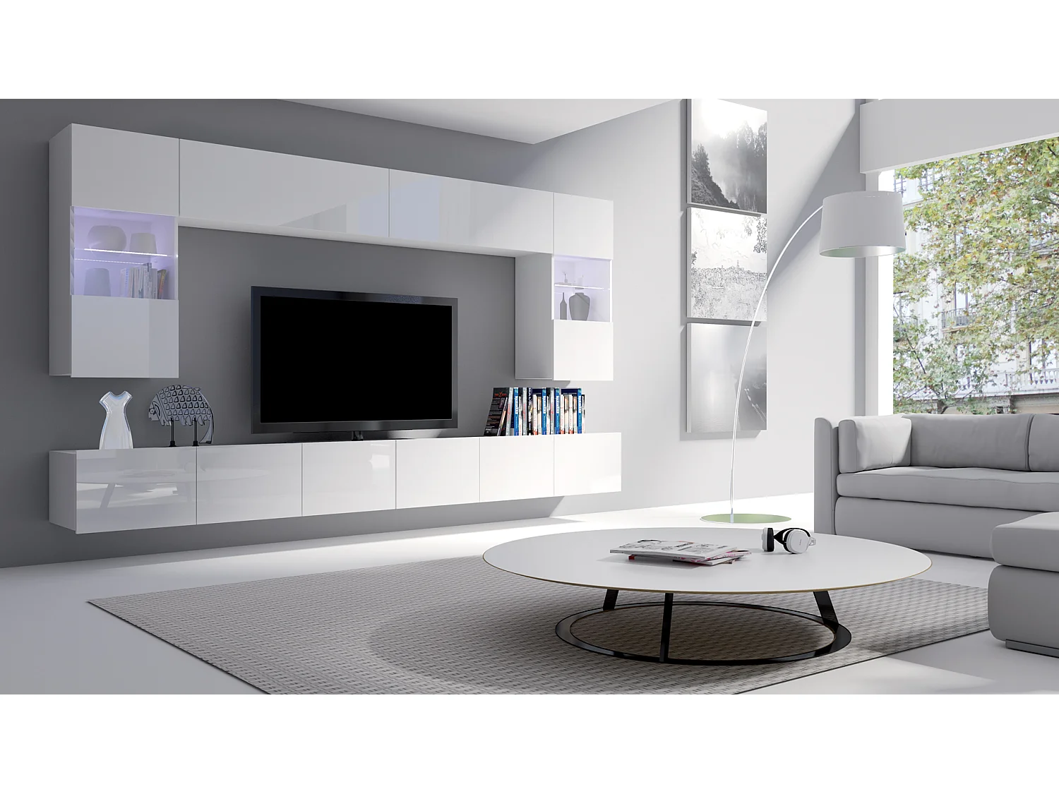 AX LIVING Wohnwand Modern „Kossana 1“ – 300 cm Breite, Funktional Weiß