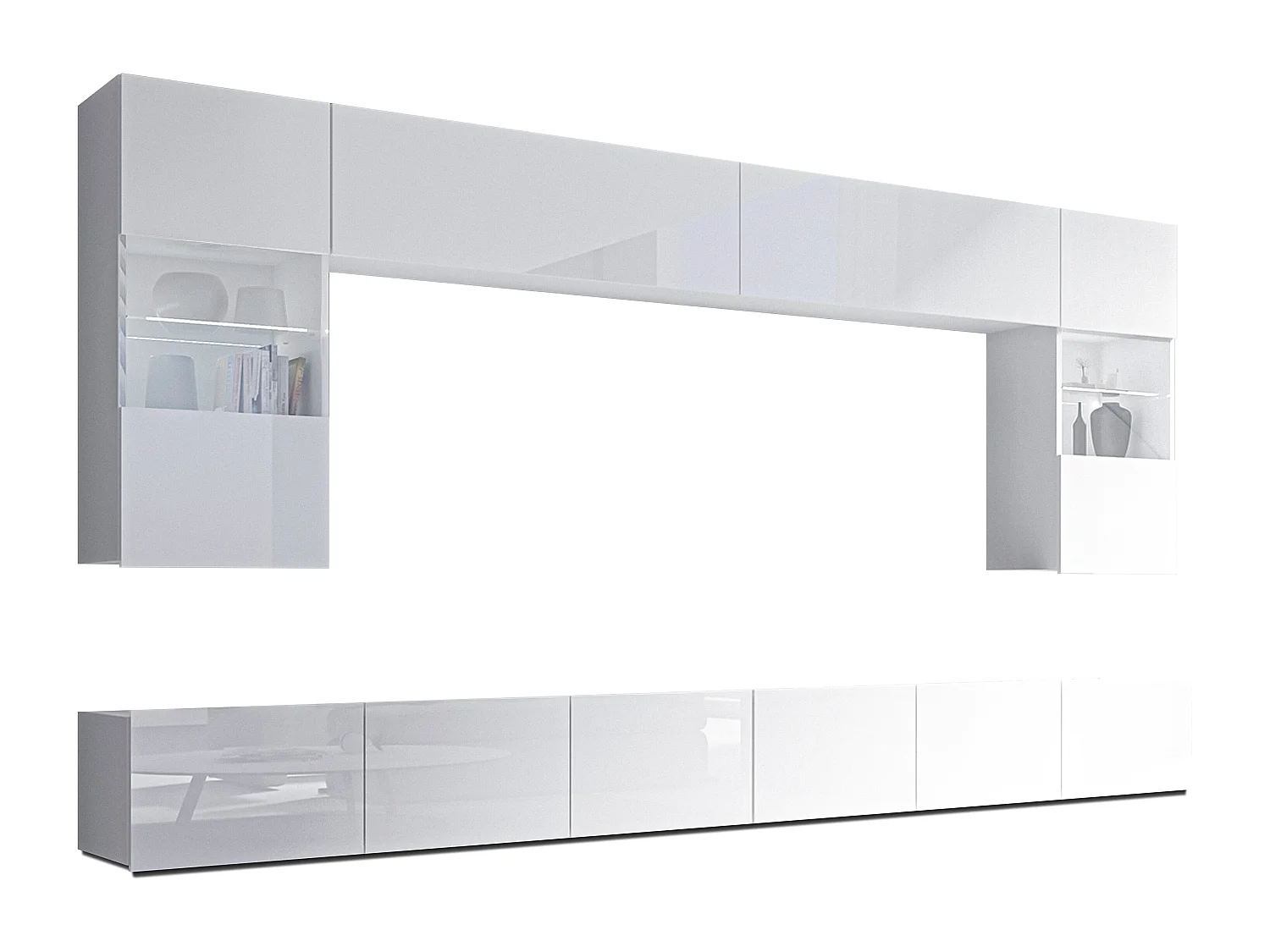 AX LIVING Meuble TV mural moderne Kossana 1 – largeur 300 cm, blanc fonctionnel